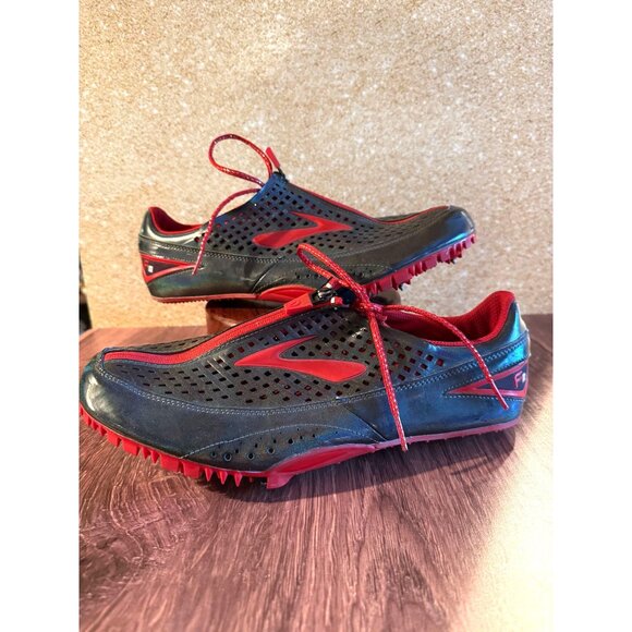 Brooks Spikes F3 Sprint Running Sneakers – Gray/Red, Size 11.5 - Picture 1 of 13
